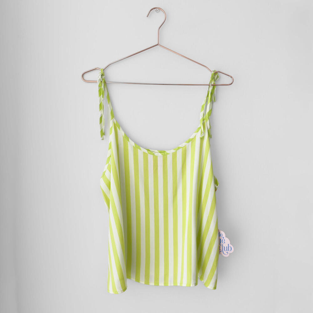 NWT Bando Lime Green Stripe Tie Strap Tank Top Size Large